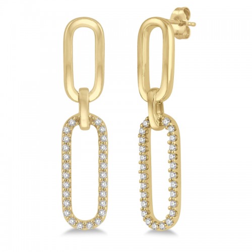 14K Yellow Gold Diamond Paperclip Earrings