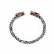 Sterling Silver Oxidized Bronze Flexible Double Dragon Head Torc Bangle-1