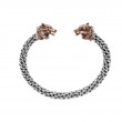 Sterling Silver Oxidized Bronze Flexible Double Wolf Head Torc Bangle-1