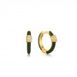 FOREST GREEN ENAMEL CARABINER GOLD HUGGIE HOOP EARRINGS-1