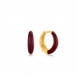 CLARET RED ENAMEL GOLD SLEEK HUGGIE HOOP EARRINGS-1