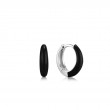 RAVEN BLACK ENAMEL SILVER SLEEK HUGGIE HOOP EARRINGS-1