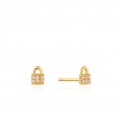 Gold Padlock Sparkle Stud Earrings-1