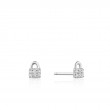 Silver Padlock Sparkle Stud Earrings-1