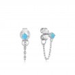 SILVER TURQUOISE CHAIN DROP STUD EARRINGS-1