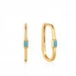 GOLD TURQUOISE OVAL HOOP EARRINGS-1