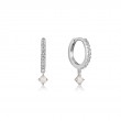 SILVER SPARKLE KYOTO OPAL DROP HUGGIE HOOP EARRINGS-1