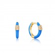 Neon Blue Enamel Carabiner Gold Huggie Hoop Earrings-1