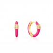 Neon Pink Enamel Carabiner Gold Huggie Hoop Earrings-1