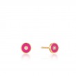 Neon Pink Enamel Disc Gold Stud Earrings-1