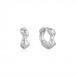 Silver Twisted Wave Thick Hoop Earrings-1