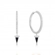 Silver Black Agate Drop Hoop Earrings-1