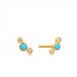 14KT GOLD TURQUOISE CABOCHON AND WHITE SAPPHIRE STUD EARRINGS-1