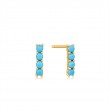 14KT GOLD TURQUOISE CABOCHON BAR STUD EARRINGS-1