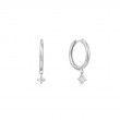 14KT WHITE GOLD NATURAL DIAMOND DROP HUGGIE HOOP EARRINGS-1