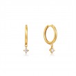 14KT GOLD NATURAL DIAMOND DROP HUGGIE HOOP EARRINGS-1