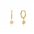 14KT GOLD NATURAL DIAMOND SUNBURST HUGGIE HOOP EARRINGS-1