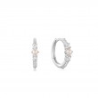 14KT White Gold Pearl And White Sapphire Huggie Hoop Earrings-1