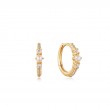 14KT GOLD PEARL AND WHITE SAPPHIRE HUGGIE HOOP EARRINGS-1