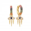 Gold Rainbow Evil Eye Charm Huggie Hoop Earrings-1