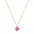 Neon Pink Enamel Disc Gold Necklace-1