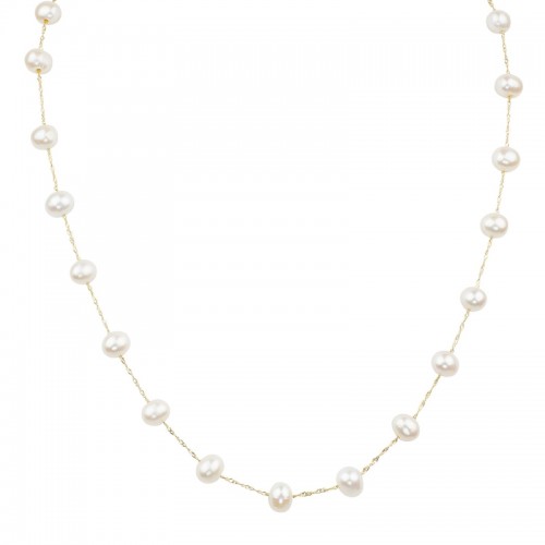 14K Yellow Gold White Freshwater Pearl Necklace