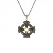 Sterling Silver Oxidized +10k White Topaz Cabachon Wheel Cross-1