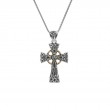 Sterling Silver Oxidized 10k White Sapphire Celtic Cross Small-1