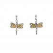 Sterling Silver Rhodium 10k Yellow Dragonfly Post Earrings-1