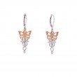 Sterling Silver Rhodium 10k Rose CZ Butterfly Leverback Earrings-1