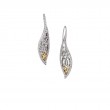 Sterling Silver Rhodium 10k Yellow CZ Barked Leaf Hook Earrings-1