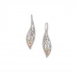 Sterling Silver Rhodium 10k Rose CZ Leaf Hook Earrings-1