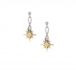 Sterling Silver 10k Compass with White Sapphire (1.3mm) Star Post Dangle Earrings-1