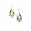 Sterling Silver Oxidized 10k Dragon with White Sapphire (1.3mm ea) Post Dangle Earrings-1