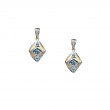 Sterling Silver Rhodium 23k Gilded Sky Blue Topaz & CZ Rocks 'n Rivers Post Earrings-1