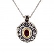 Sterling Silver Oxidized 10k with 14k Gilding Inside Garnet & CZ Filigree Shield Locket-1