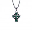 Sterling Silver Emerald .2ctw Black Rhodium Cross Pendant-1