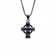 Sterling Silver Sapphire .2ctw Black Rhodium Cross Pendant-1