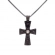 Sterling Silver Raw Diamond .1ctw Black Rhodium Cross Pendant-1