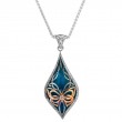 Sterling Silver Ruthenium 10k Rose Sky Blue Enamel and White CZ Cocooned Butterfly Pendant-1