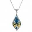 Sterling Silver 10k Sky Blue Enamel and White CZ Cocooned Butterfly Pendant-1