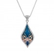 Sterling Silver Ruthenium 10k Rose Sky Blue Enamel and White CZ Cocooned Butterfly Pendant Small-1