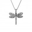 Sterling Silver Rhodium White CZ Barked Dragonfly Pendant-1