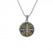 Sterling Silver 10k White Sapphire 1.7mm(ea) Trinity Cross Oxidized Pendant-1