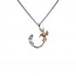 Sterling Silver 10k Marquise Blue Topaz Single Hummingbird Small Pendant-1