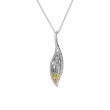 Sterling Silver Rhodium 10k Yellow with White CZ Barked Leaf Pendant-1