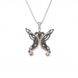 Sterling Silver Ruthenium 10k Rose with White CZ Barked Butterfly Pendant-1