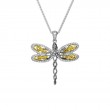 Sterling Silver Rhodium 10k Yellow with White CZ Barked Dragonfly Pendant-1