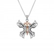 Sterling Silver 10k Rose with White CZ Barked Soaring Butterfly Pendant-1