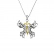 Sterling Silver 10k Yellow with White CZ Barked Soaring Butterfly Pendant-1